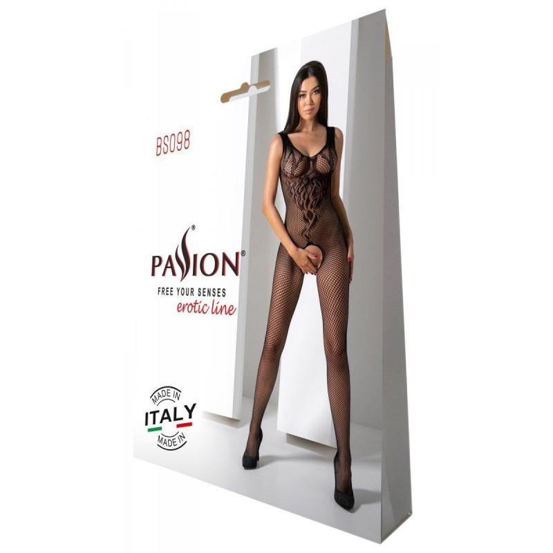 Розгорнутий вигляд задньої частини бодістокінгу Passion BS098 One Size, чорний