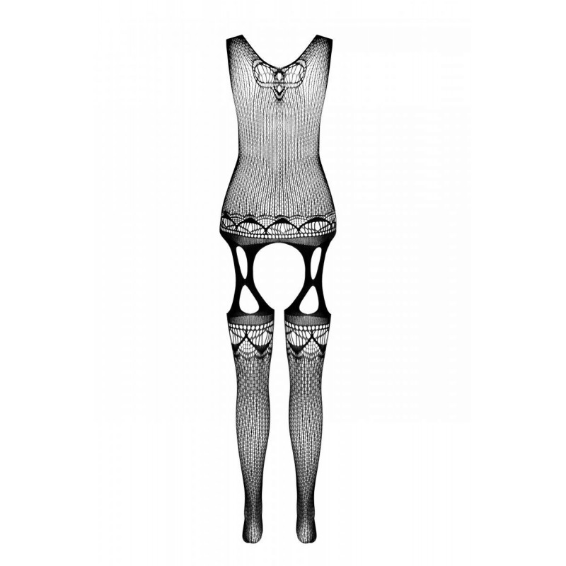 Червоний бодістокінг Passion BS099 One Size: вид ззаду, що підкреслює фігуру та імітацію підв'язок