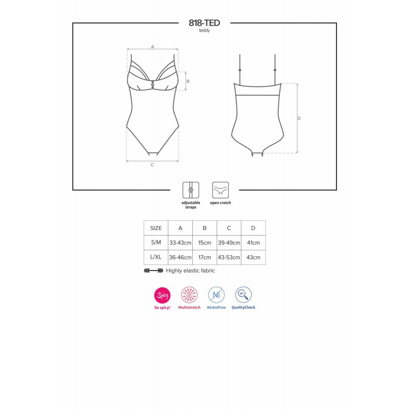 Мереживне боді Obsessive 818-TED-1 teddy чорне, акцент на витончені лінії