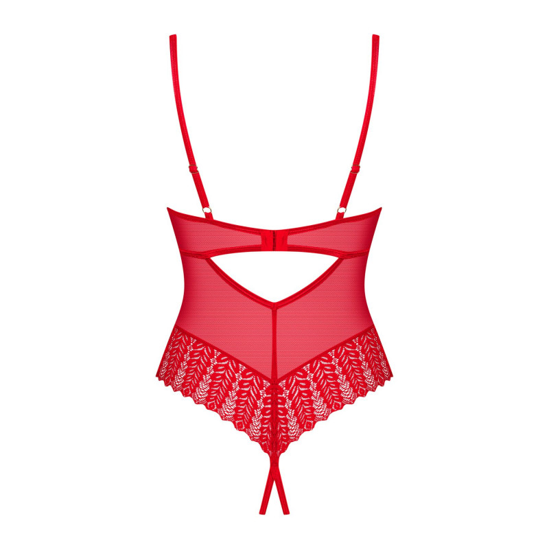 Деталі червоного боді Obsessive Ingridia crotchless teddy XL/2XL, пояс