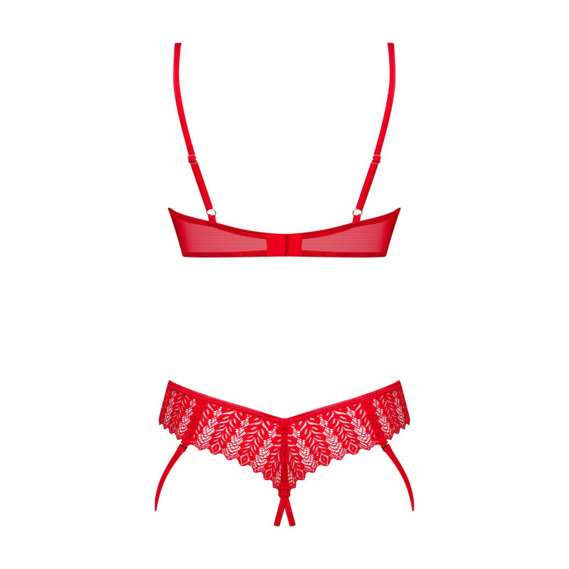 Текстура матеріалу червоного комплекту Obsessive Ingridia: ніжне мереживо та м'який еластичний матеріал