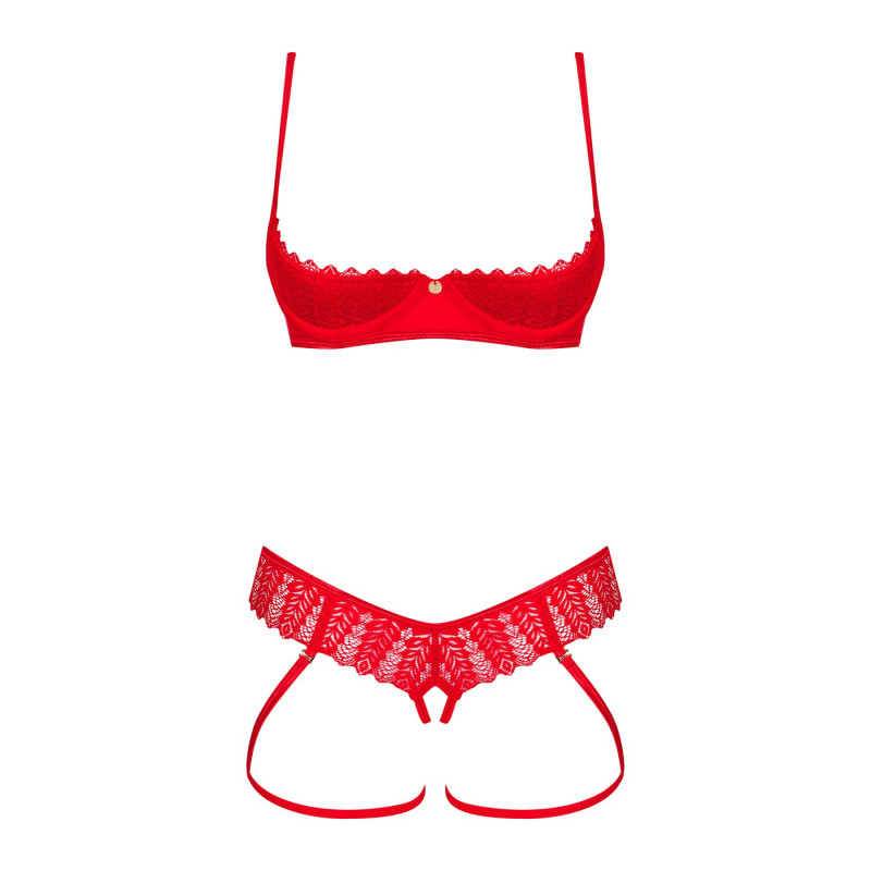 Червоний комплект Obsessive Ingridia 2-pcs crotchless set XL/2XL, акцент на доступ