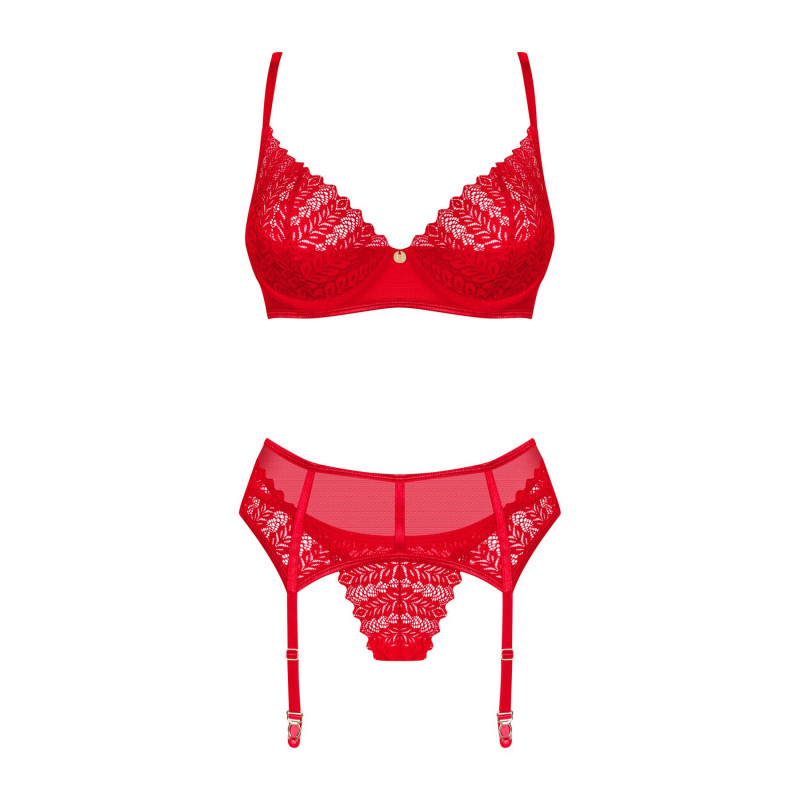Червоний комплект спідньої білизни Obsessive Ingridia 3-pcs set XS/S - вид збоку
