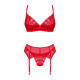 Червоний комплект спідньої білизни Obsessive Ingridia 3-pcs set XS/S - вид збоку