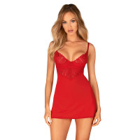 Пеньюар Obsessive Ingridia chemise & thong XS/S, червоний