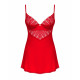 Макрозйомка текстури червоного пеньюара Obsessive Ingridia chemise & thong XL/2XL