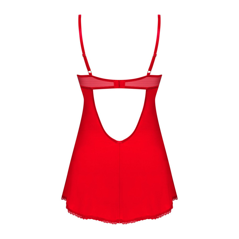 Червоний пеньюар Obsessive Ingridia chemise & thong XL/2XL: елемент стрінгів, витончений дизайн