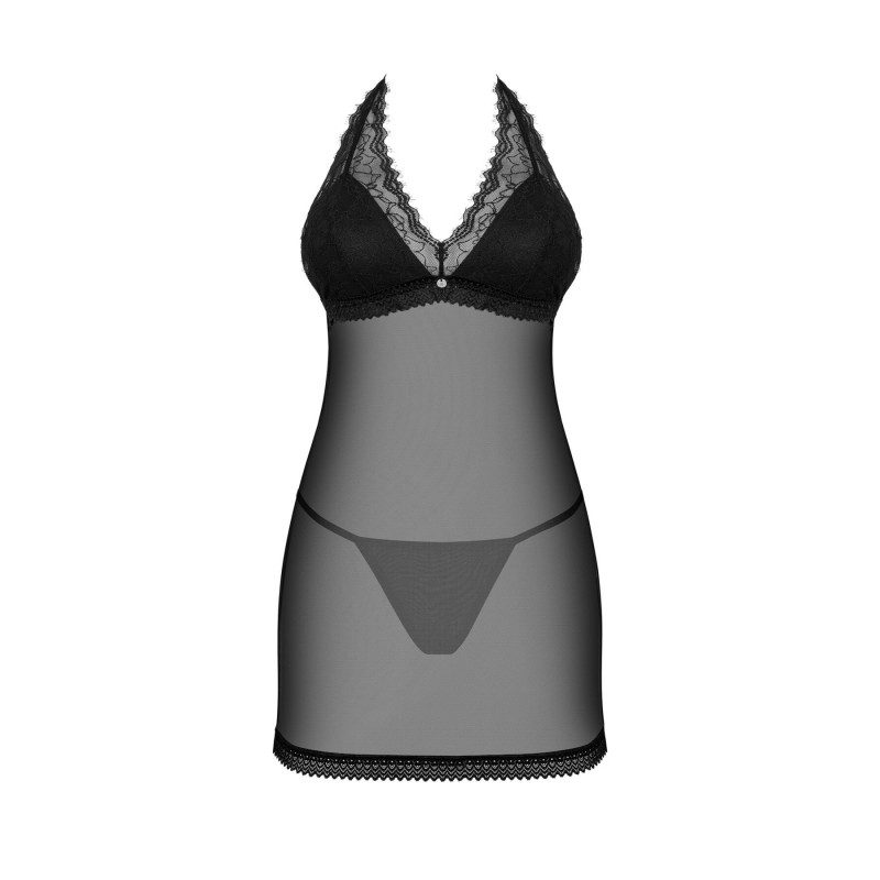 Пеньюар Obsessive Medilla chemise & thong XS/S, текстура ніжного атласу та мережива