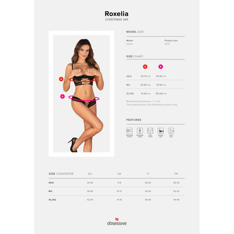 Комплект Obsessive Roxelia 2-pcs crotchless set XL/2XL - елементи дизайну та фурнітура