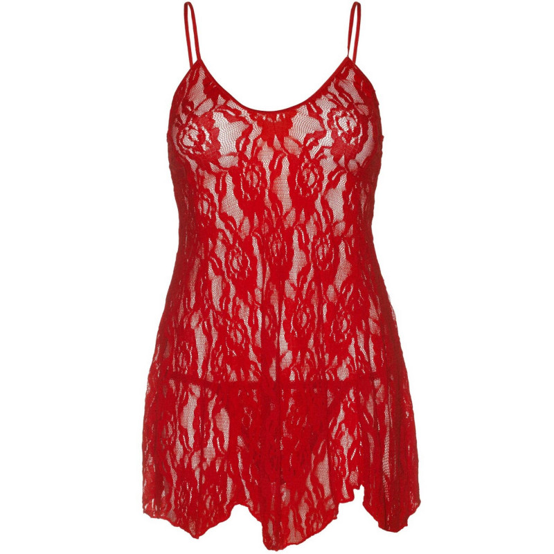 Детальний вигляд мережива на червоній сорочці бебі-дол Leg Avenue Rose Lace Flair Chemise