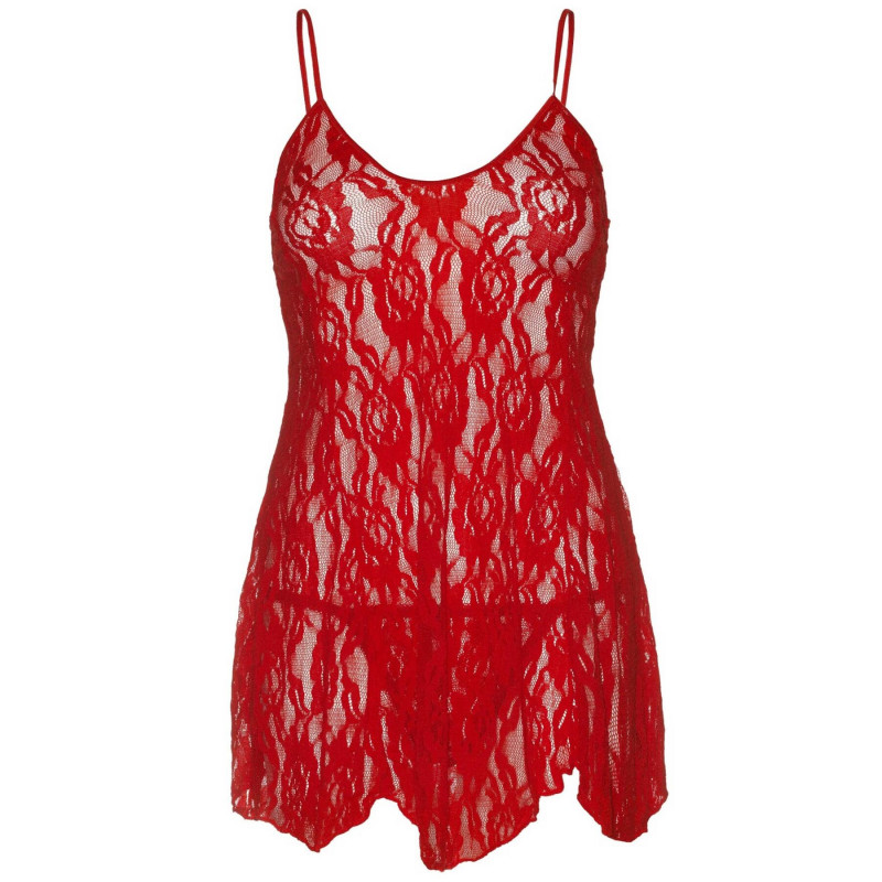 Червона сорочка бебі-дол Leg Avenue Rose Lace Flair Chemise, вид збоку, демонструє ніжну текстуру тканини та мережив