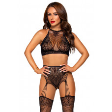 Еротичний комплект Leg Avenue Crop top & Garter Panty Black