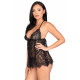 Упаковка сорочки бебі-дол Leg Avenue Floral lace babydoll & string Black S - брендований пакет