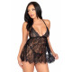 Чорна сорочка-бебі-дол Leg Avenue Floral lace babydoll & string Black L, текстура м'якого матеріалу