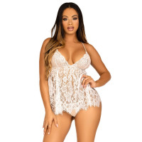 Сорочка бебі-дол Leg Avenue Floral Lace Babydoll & String White L