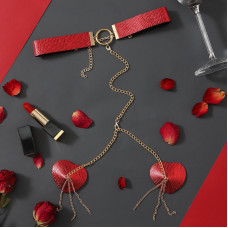 Пестис-сердечка з ланцюжками та чокером JSY Nipple Sticker RT236114 Red — Keks-Hub