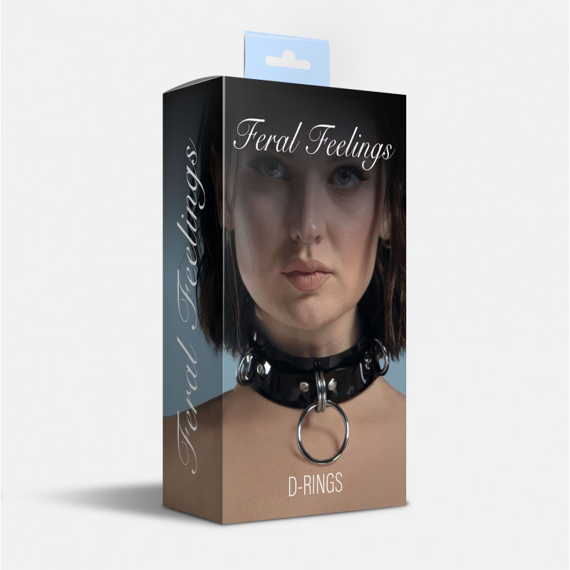 Нашийник фіксуючий Feral Feelings D-Rings, вид збоку, чорний, з гладкою текстурою