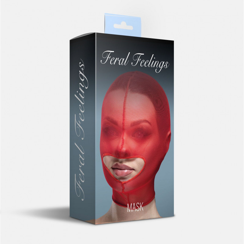 Вигляд збоку червоної маски-сітки Feral Feelings Hood Mask з відкритим ротом