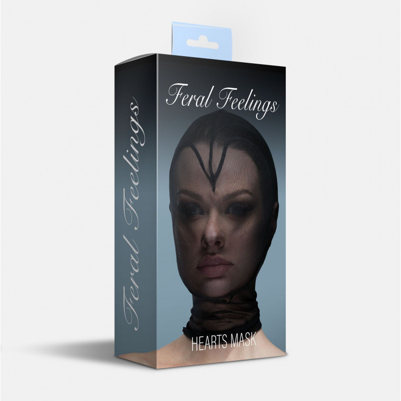 Вигляд збоку чорної сітчастої маски Feral Feelings Hearts Mask, демонструючи її зручне прилягання та текстуру матеріалу