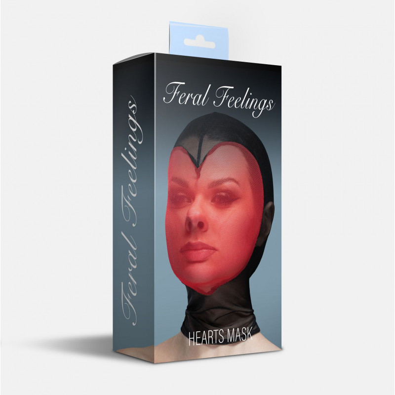 Маска сітка Feral Feelings Hearts Mask Black/Red збоку, демонструє щільне прилягання та текстуру матеріалу