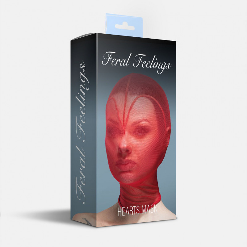 Маска Feral Feelings Hearts Mask червона, вид збоку, демонстрація кріплення та посадки на обличчі