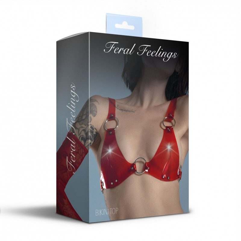Лиф Feral Feelings Bikini Top Red Transparent – вид сбоку, подчеркивает изгибы, материал с текстурой