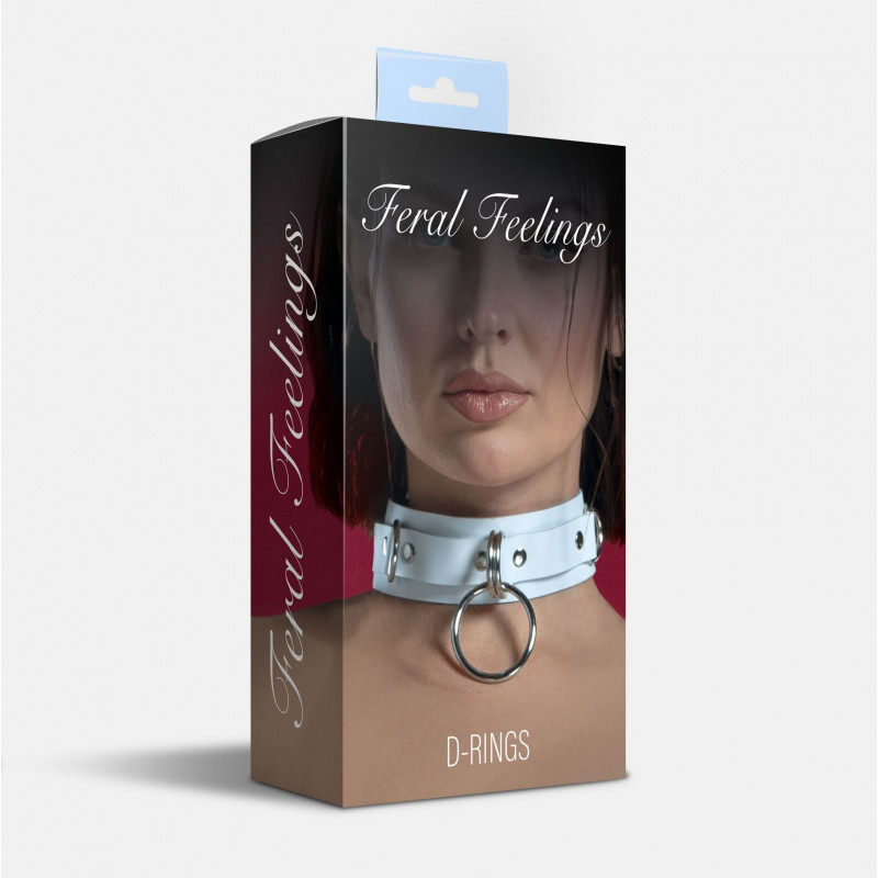 Білий шкіряний нашийник Feral Feelings D-Rings, вид збоку, демонструє гладку текстуру натуральної шкіри