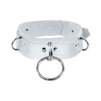 Нашийник для фіксації Feral Feelings D-Rings Білий, натуральна шкіра