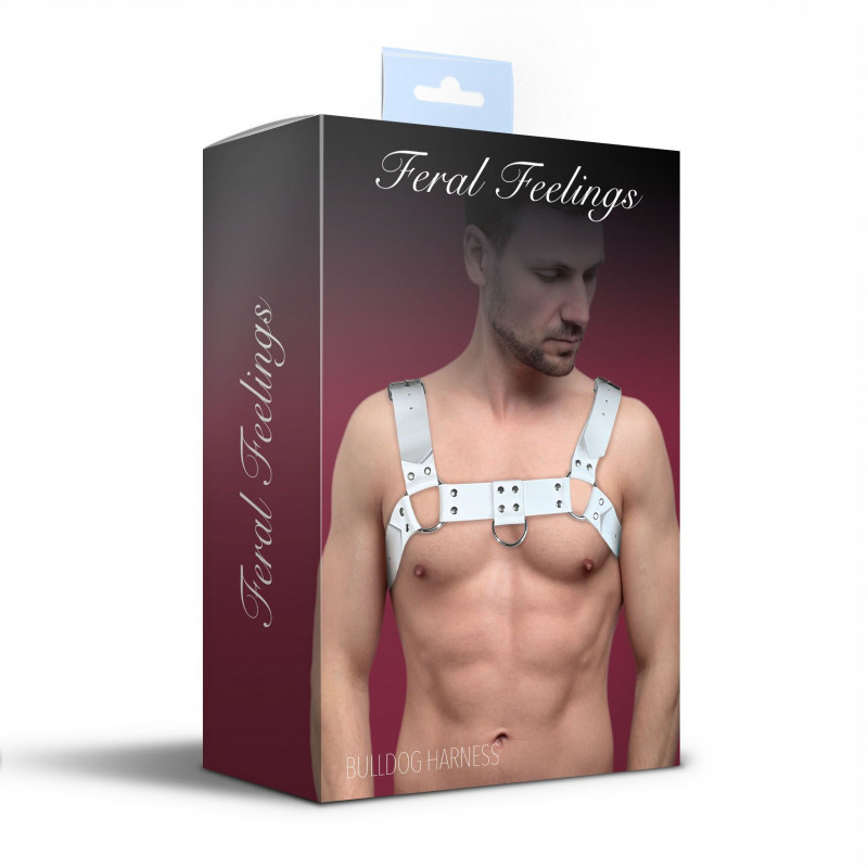 Упаковка чоловічої портупеї Feral Feelings Bulldog Harness White, демонстрація якості бренду