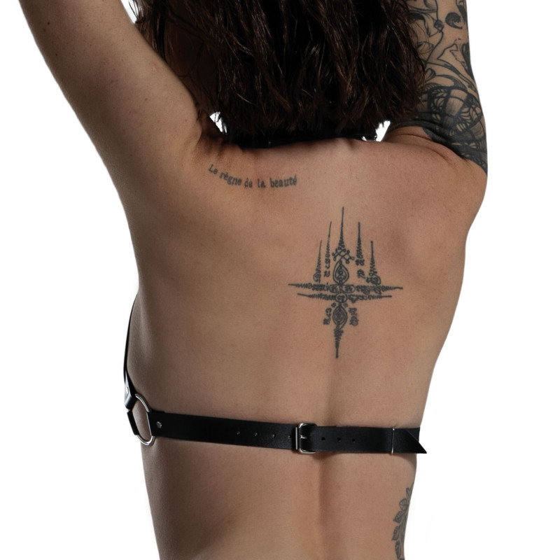 Текстура натуральної шкіри ліфчика Feral Feelings Hearts Bra Black, чорний колір, принт сердець