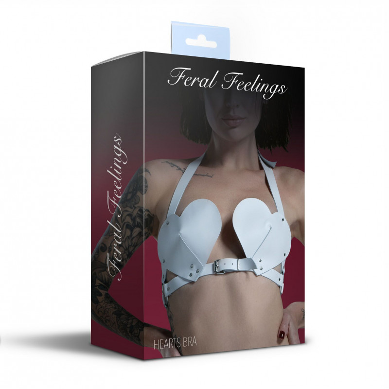 Ліф Feral Feelings Hearts Bra White з натуральної шкіри - фото упаковки, що підкреслює преміальність товару