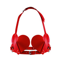 Ліф Feral Feelings Hearts Bra Red, натуральна шкіра