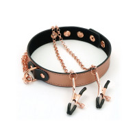 Нашийник із затискачами для сосків Liebe Seele Rose Gold Memory Collar, шкіра