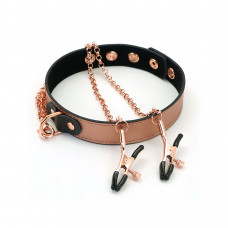 Нашийник із затискачами для сосків Liebe Seele Rose Gold Memory Collar, шкіра