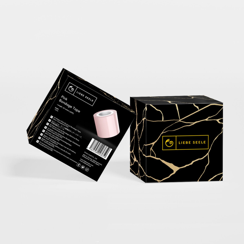 Упаковка рожевого бондажного скотчу Liebe Seele Bondage Tape Pink 25 м – стильний дизайн та інформація про продукт
