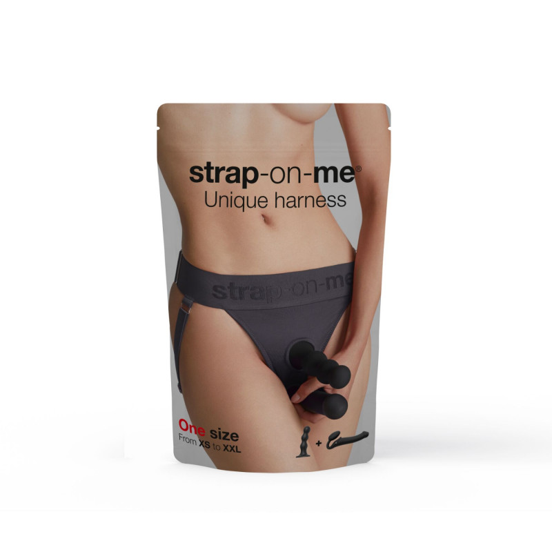 Сірі трусики для страпона Strap-On-Me HARNAIS LINGERIE UNIQUE, показ моделі