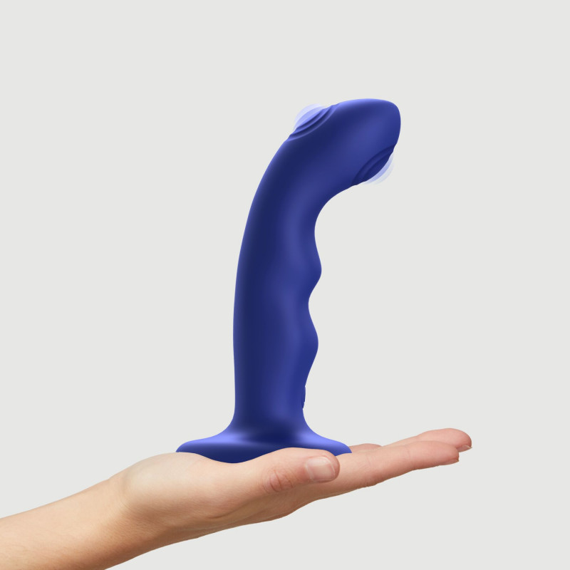 Упаковка насадки для страпона Strap-On-Me TAPPING DILDO WAVE – NIGHT BLUE (М) – стильна коробка бренду Strap-On-Me