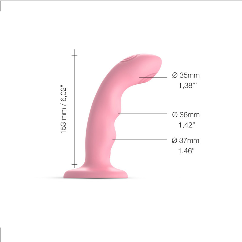 Насадка для страпона Strap-On-Me TAPPING DILDO WAVE – CORAL PINK, вигляд збоку, демонструє хвилясту текстуру