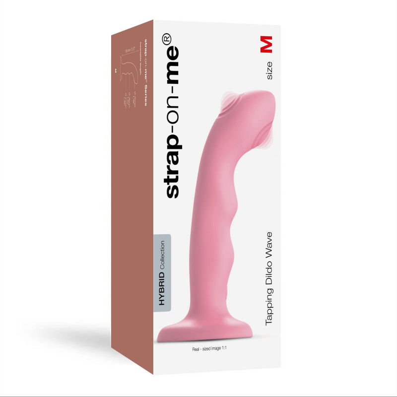 Насадка для страпона Strap-On-Me TAPPING DILDO WAVE – CORAL PINK, вид з іншого ракурсу, вигнута форма