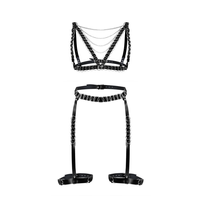 Текстура натуральної шкіри набору гартери та портупея Art of Sex Geneva