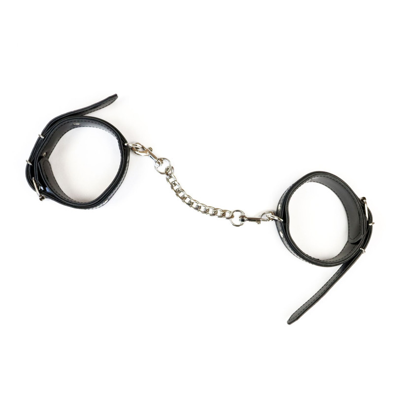 Набір BDSM Art of Sex Emoji: екошкіра, чорний колір, демонстрація гладкої текстури та блиску