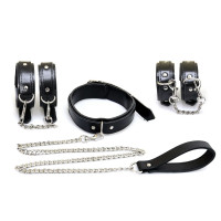 BDSM набор Art of Sex Emoji: наручники, поножи, ошейник с поводком, экокожа, черный