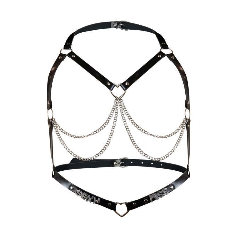 Текстура натуральної шкіри чорної жіночої портупеї Art of Sex Miss Sexy, що свідчить про високу якість