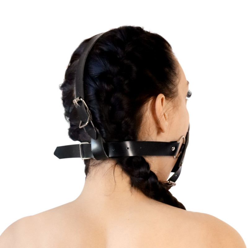 Кляп-маска з кулею Art of Sex Slave, чорна натуральна шкіра - вигляд збоку