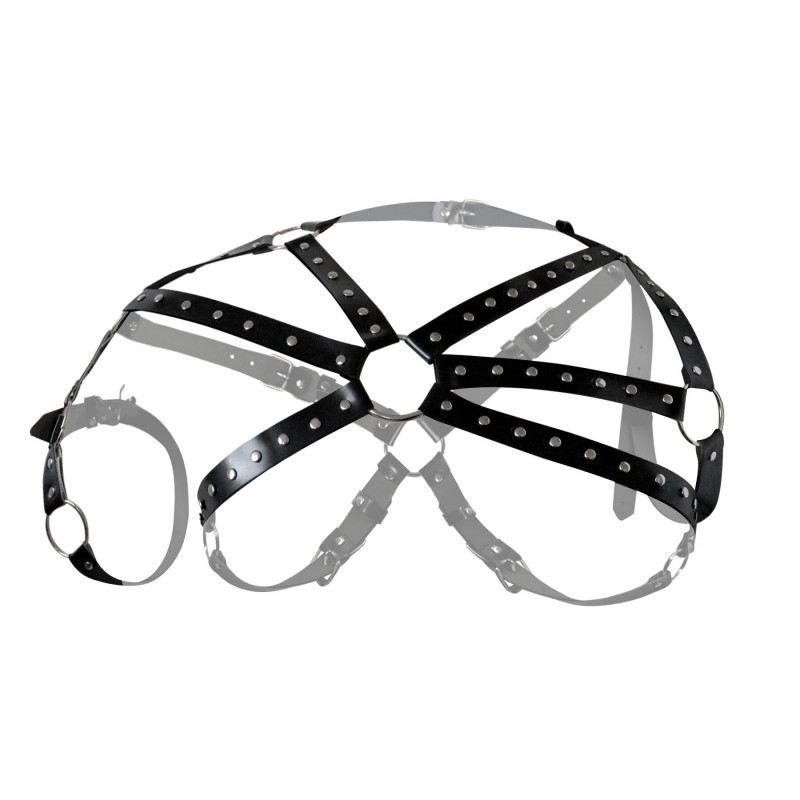 Текстура натуральної чорної шкіри чоловічої портупеї Art of Sex Ares