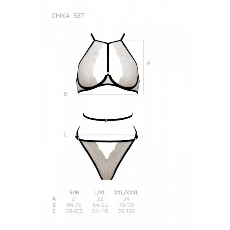 Зворотний вид комплекту білизни Passion CHIKA SET XXL/XXXL cream - деталі дизайну