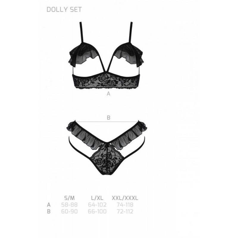 Текстура тканини еротичного комплекту Passion DOLLY SET L/XL black: м'яке мереживо та гладка тканина