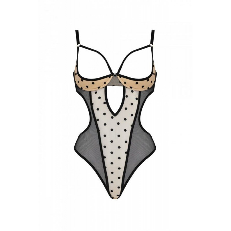 Боді Passion MARINA BODY, бежеве, текстура тканини, S/M, з відкритими чашками