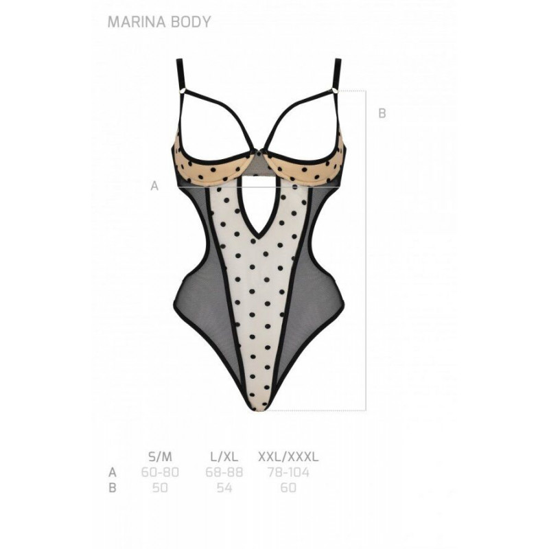 Упаковка боді Passion MARINA BODY, бежеве, S/M, з відкритими чашками