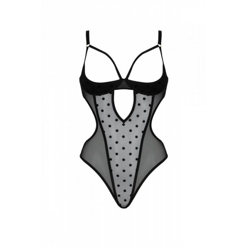 Еротичне боді Passion MARINA BODY L/XL black з відкритими чашками, вид збоку, підкреслює фігуру